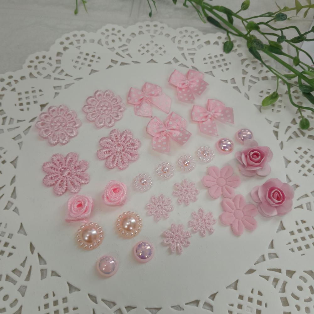 Kit de Embellishments para Artesanato e Scrapbook - Tons de Rosa