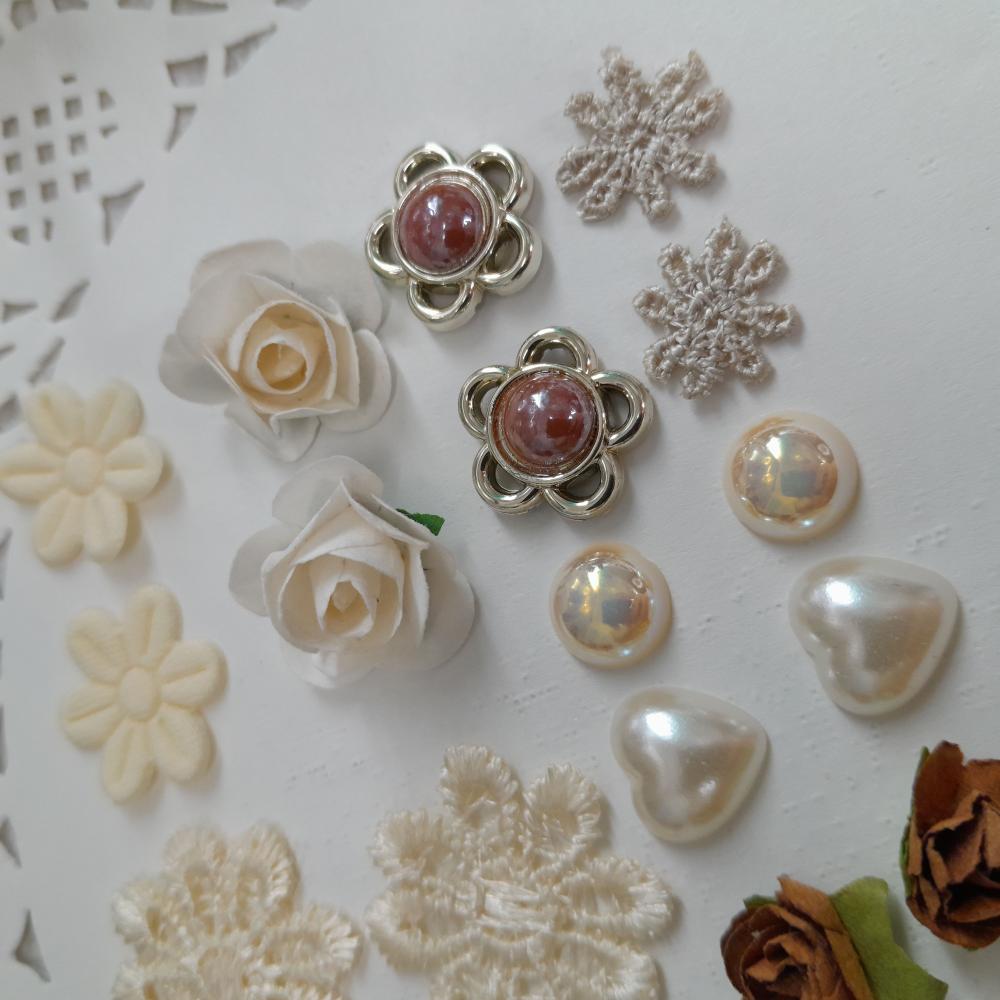 Kit de Embellishments para Artesanato e Scrapbook - Tons de Marro