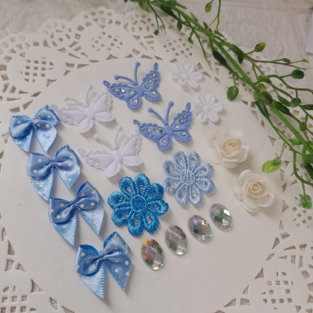 Kit de Embellishments para Artesanato e Scrapbook - tons de azul 