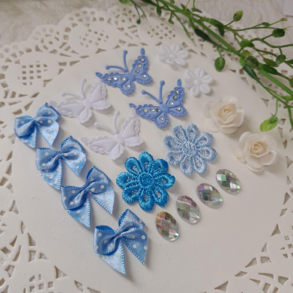 Kit de Embellishments para Artesanato e Scrapbook - tons de azul 