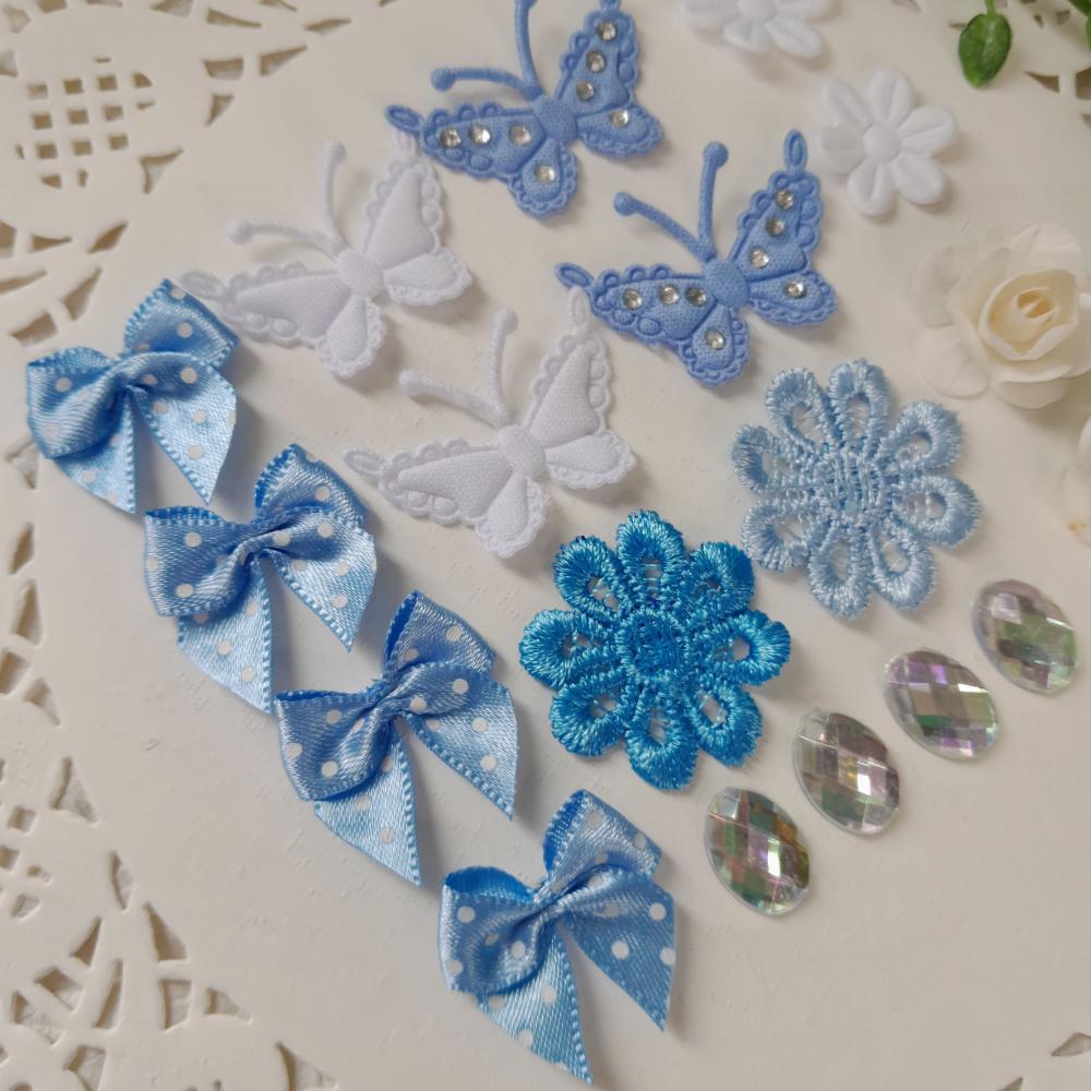 Kit de Embellishments para Artesanato e Scrapbook - tons de azul 