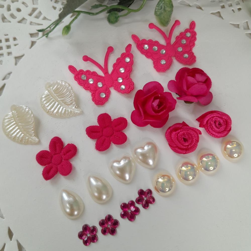 Kit de Embellishments para Artesanato e Scrapbook - tons de rosa