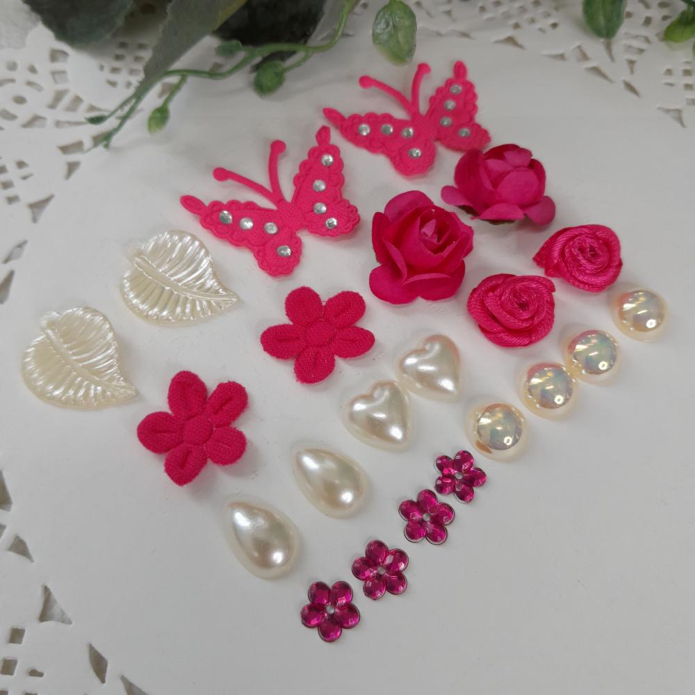 Kit de Embellishments para Artesanato e Scrapbook - tons de rosa