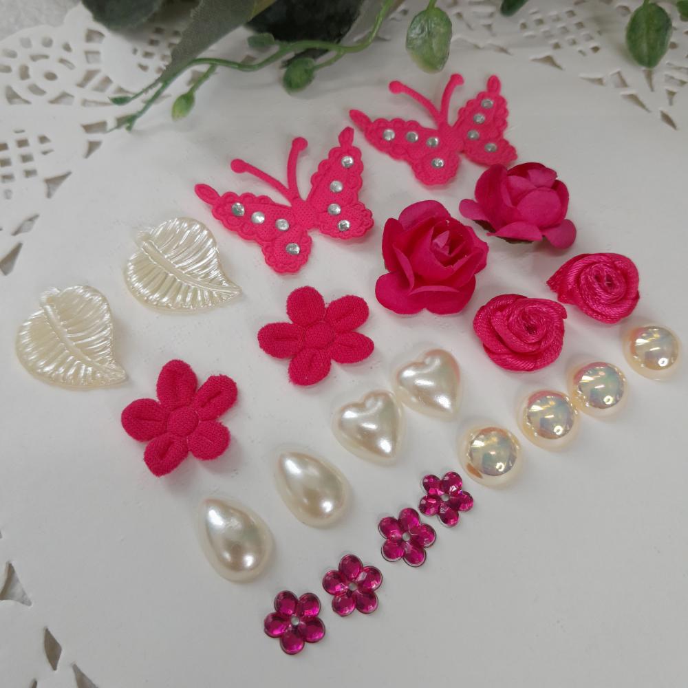 Kit de Embellishments para Artesanato e Scrapbook - tons de rosa