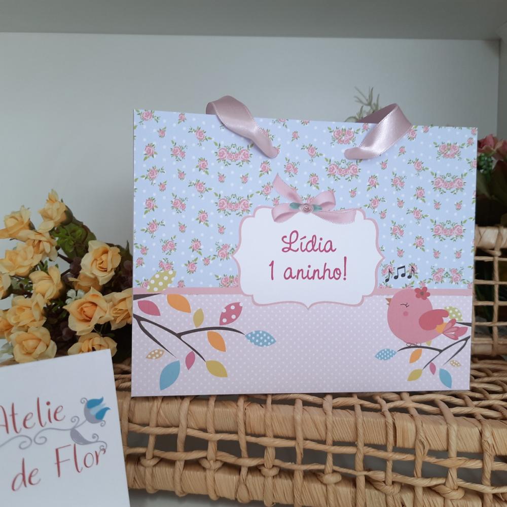 Sacolinha Personalizada tema Jardim e Passarinhos