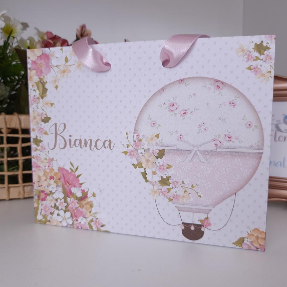 Sacolinha personalizada tema Balão e Flores