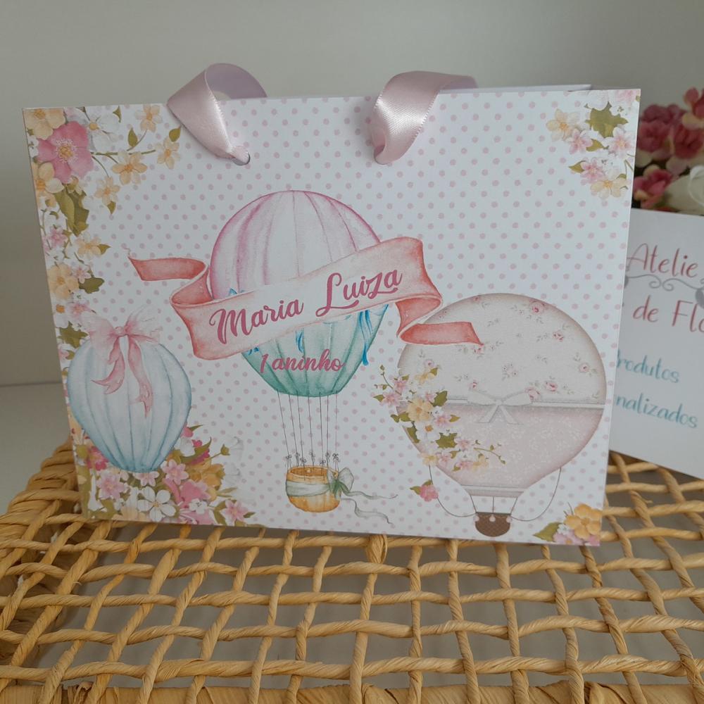 Sacolinha personalizada tema Balão e Flores