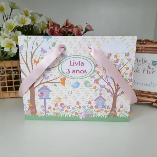 Sacolinha Personalizada tema Jardim e Passarinhos