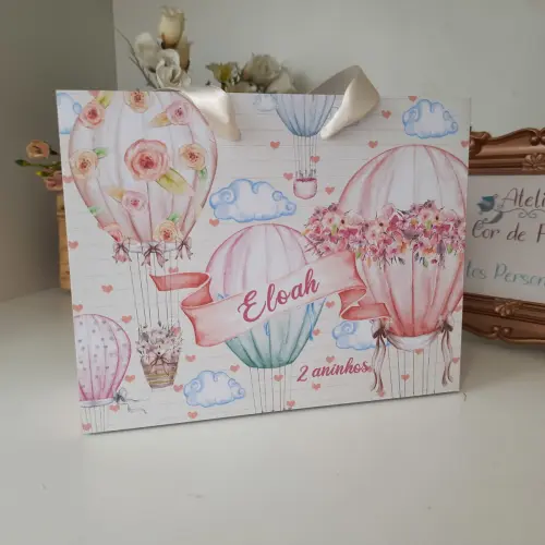 Sacolinha personalizada tema Balão e Flores