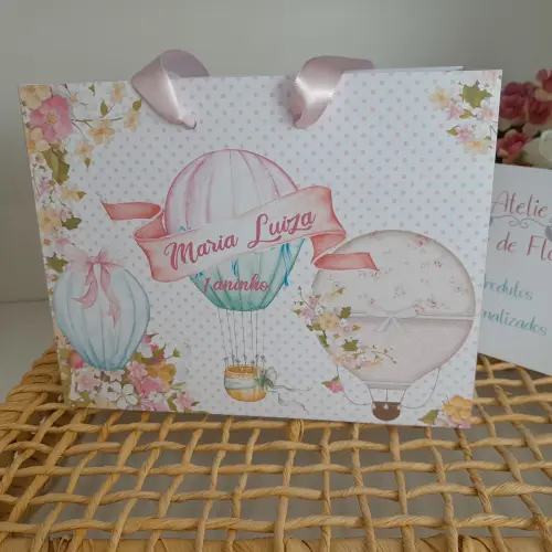 Sacolinha personalizada tema Balão e Flores