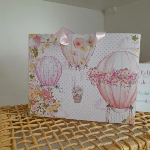 Sacolinha personalizada tema Balão e Flores