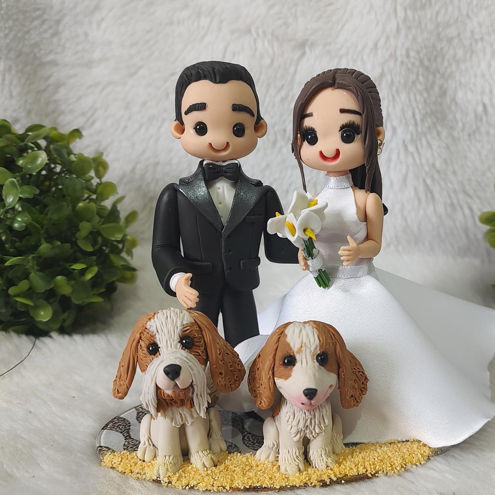 Topo casamento casal com 2 pets