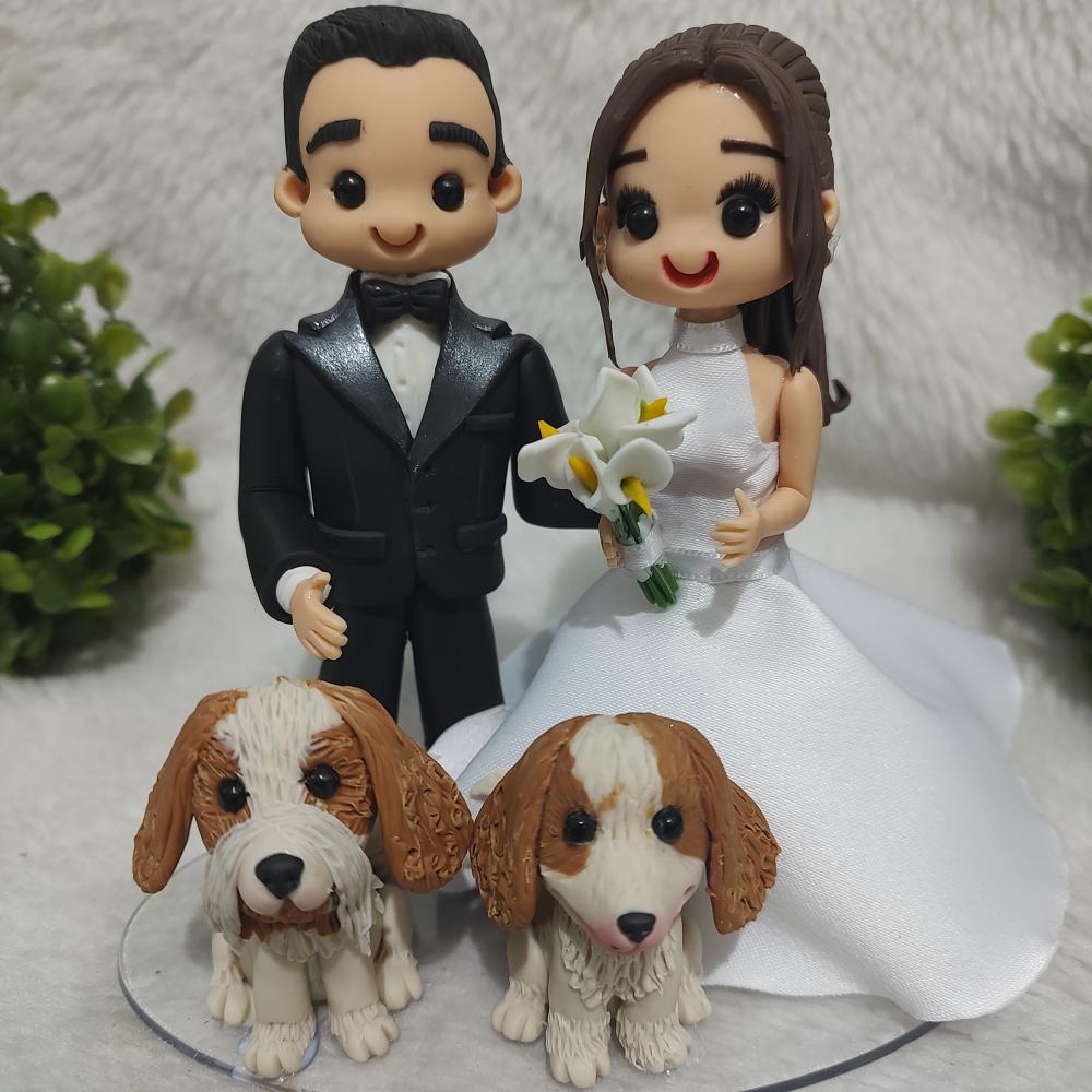 Topo casamento casal com 2 pets