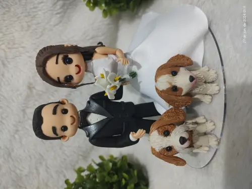 Topo casamento casal com 2 pets