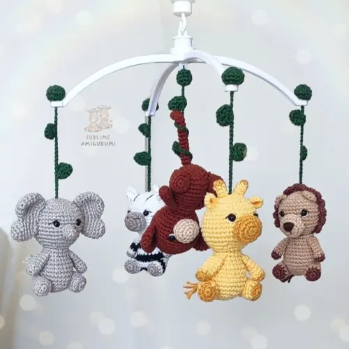 Móbile Para Berço Bebê Safari Amigurumi Bichinhos De Crochê