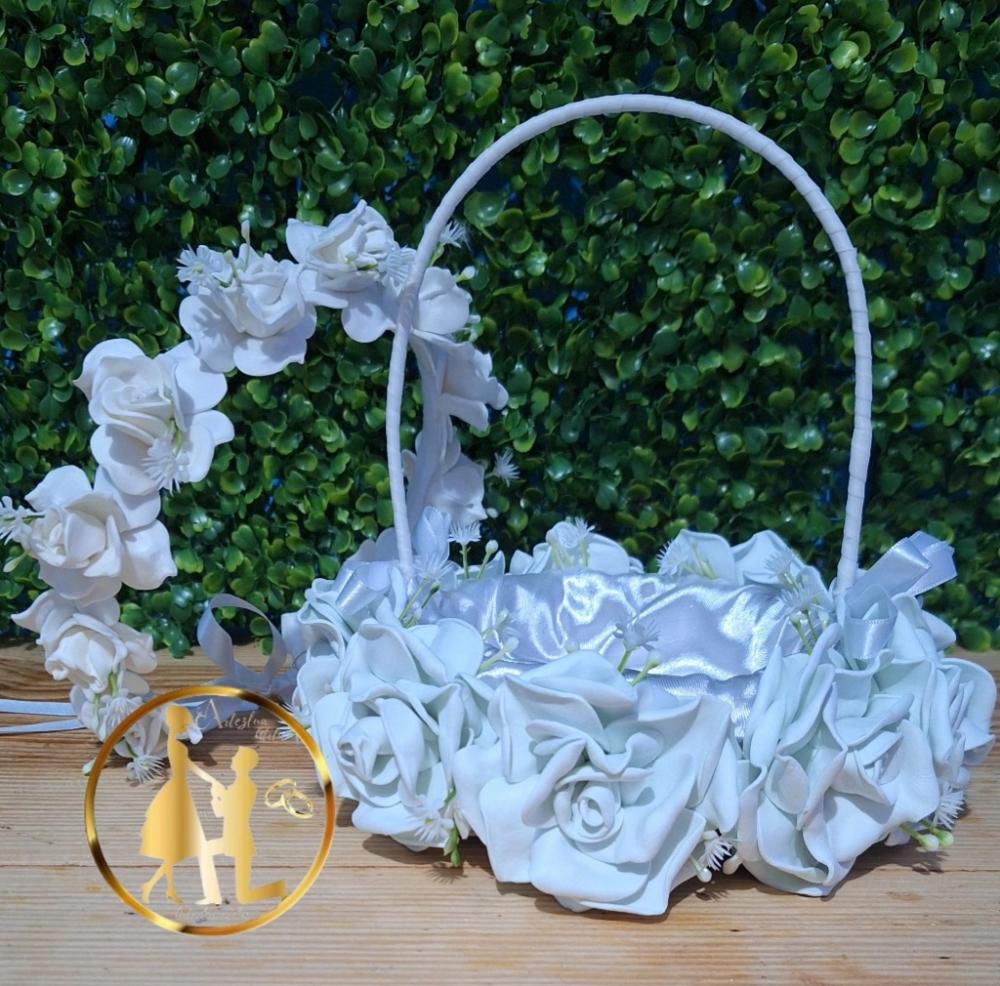 Cesta de florista  de casamento branca+ coroa de dama (kit)