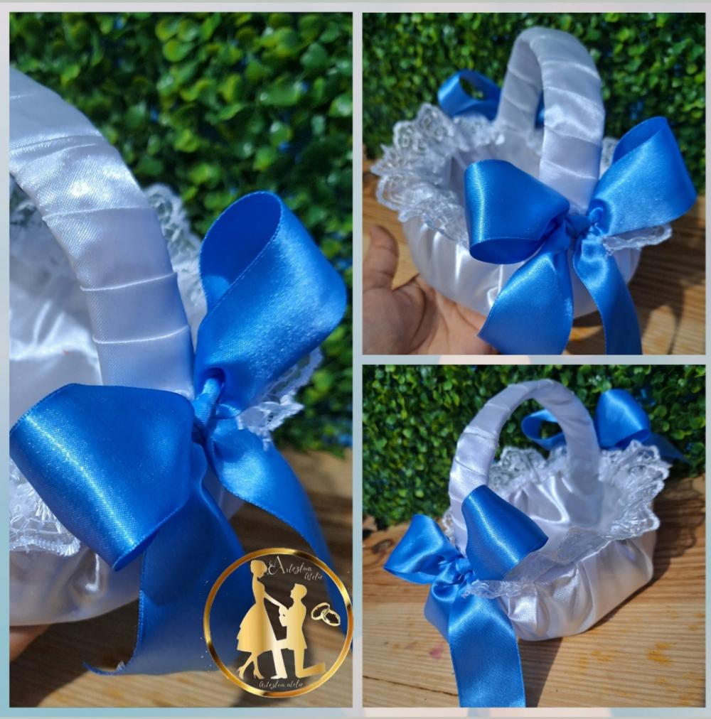 Cestinha de casamento branco azul serenity