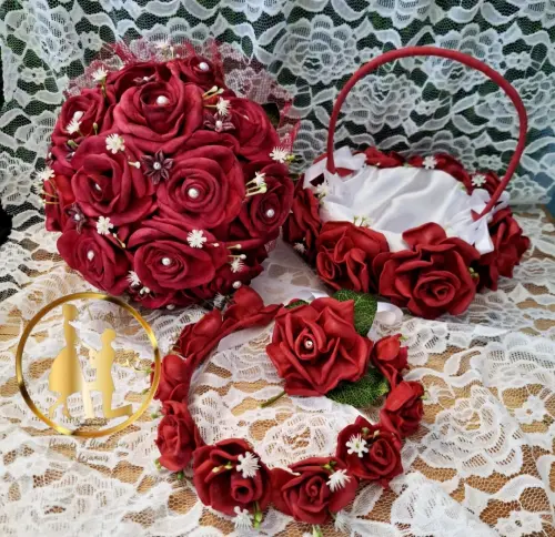 kit de Buquê de noiva rosas vermelhas marsala eva