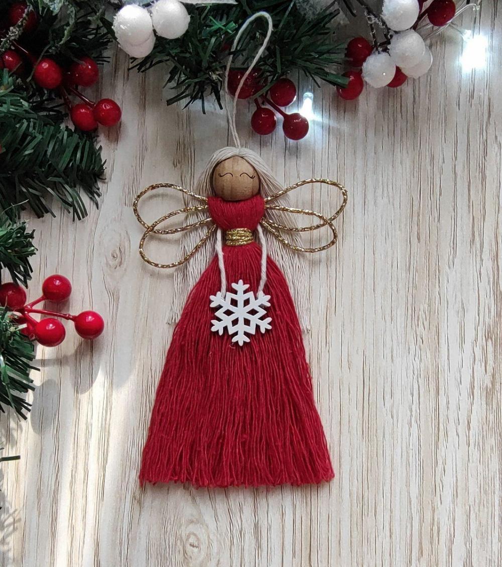 Anjo em Macrame Enfeite de Natal Pingente Árvore