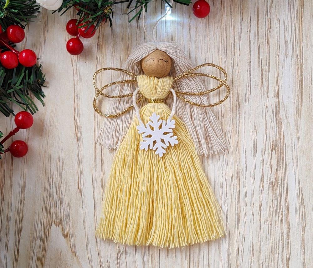 Anjo em Macrame Enfeite de Natal Pingente Árvore