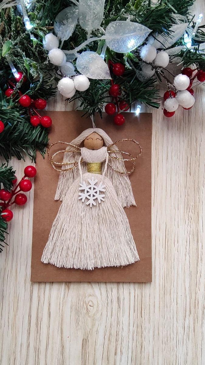 Anjo em Macrame Enfeite de Natal Pingente Árvore