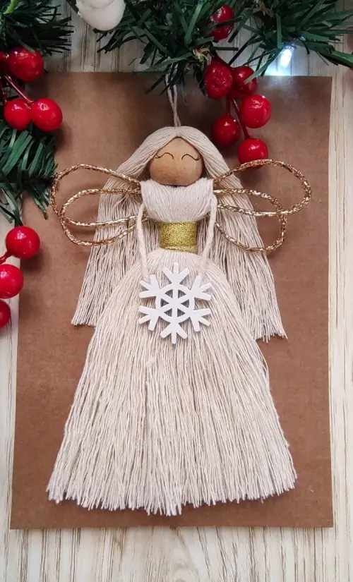 Anjo em Macrame Enfeite de Natal Pingente Árvore