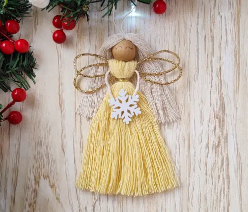 Anjo em Macramé Pingente de Natal Pinheiro