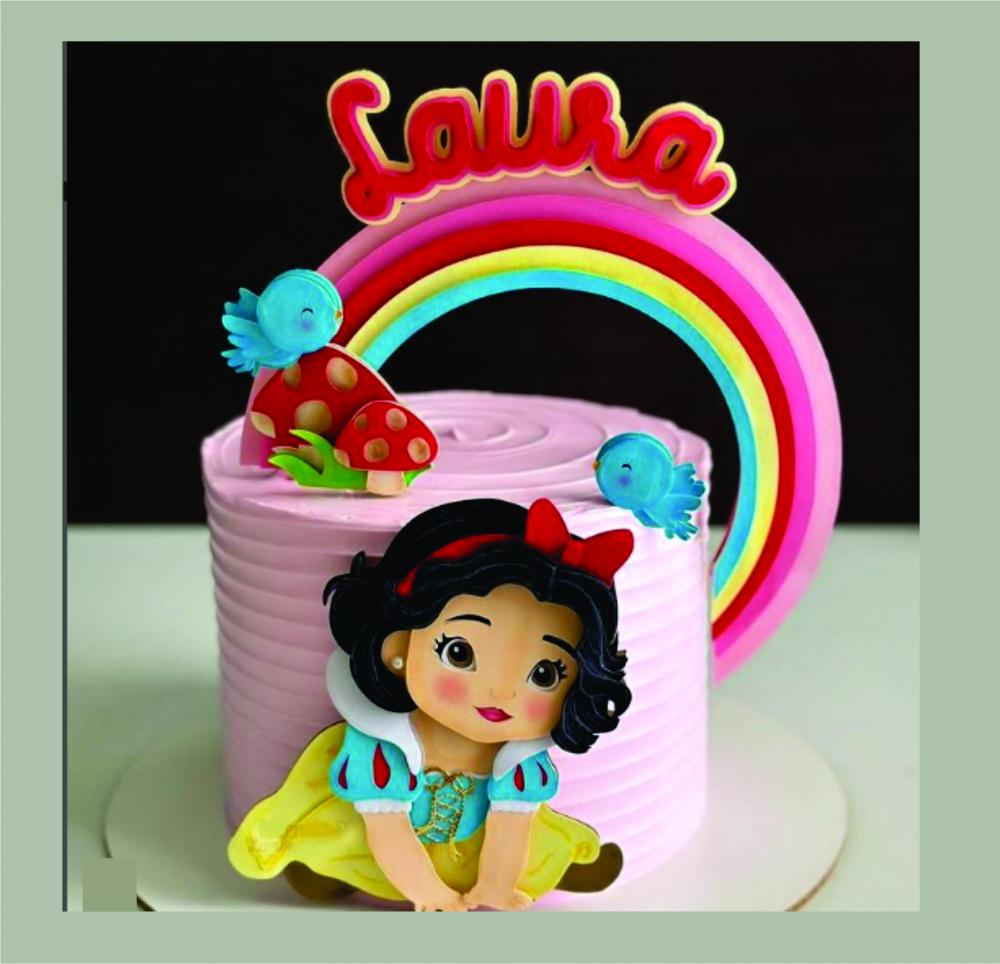 Topo de Bolo Branca de Neve Baby Arcoiris Arquivo de Corte