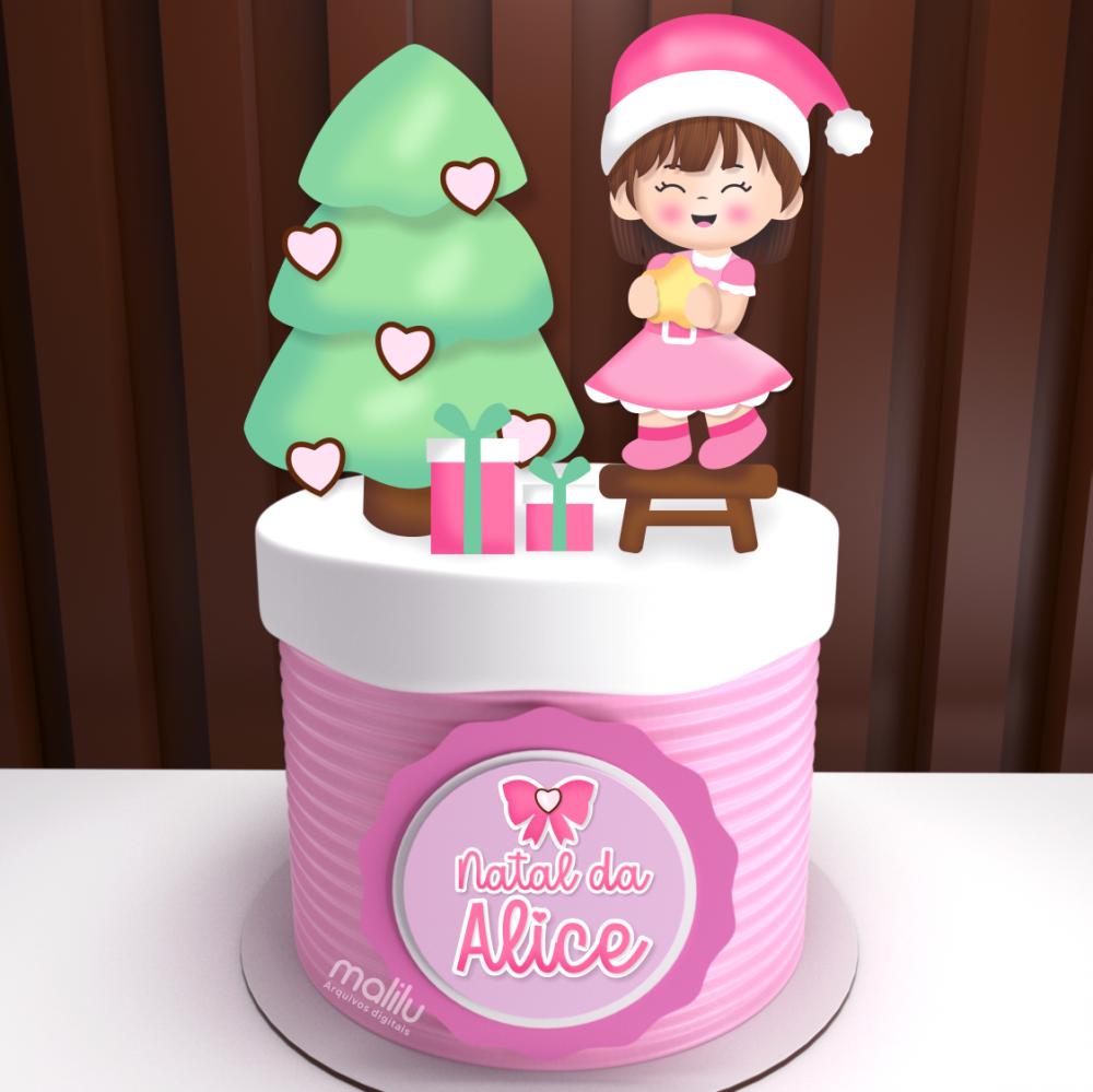 Topo de Bolo natal Rosa Menina Arquivo Silhouette Studio