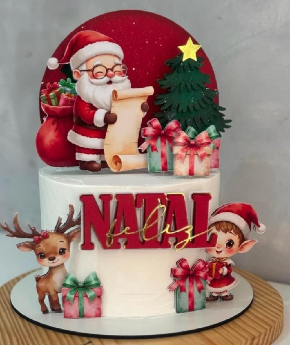 Topo de Bolo natal Papai Noel Aquarela Arquivo Silhouette Studio