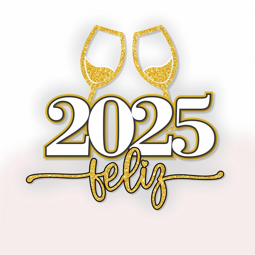 Topo de Bolo Reveillon Feliz 2025 Arquivo de Corte