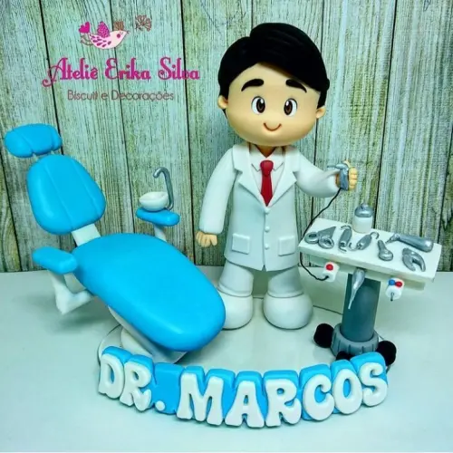 Topo de bolo Dentista de biscuit personalizado