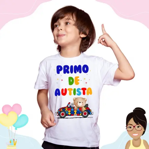 Camisa Personalizada Infantil Primo De Autista Ursinho No Carro