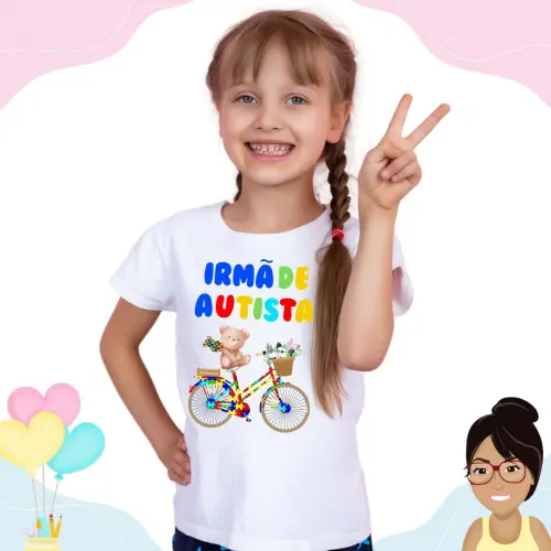 Camisa Personalizada Infantil Irmã De Autista Ursinho Na Bike