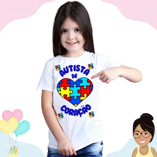 Camisa Personalizada Infantil Unissex Autista De Coração