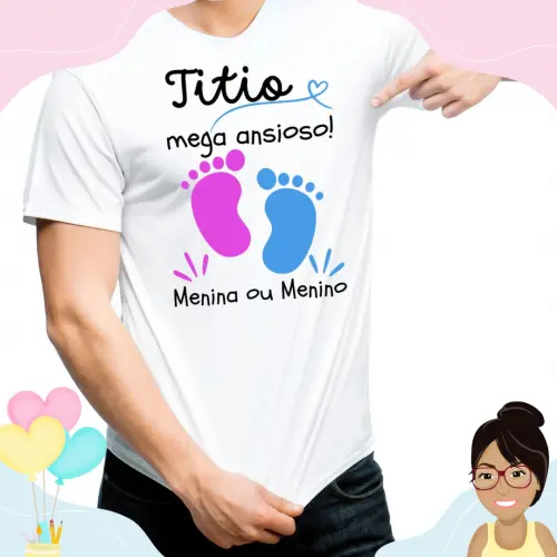 Camisa Personalizada Titio Mega Ansioso Pezinhos Rosa E Azul