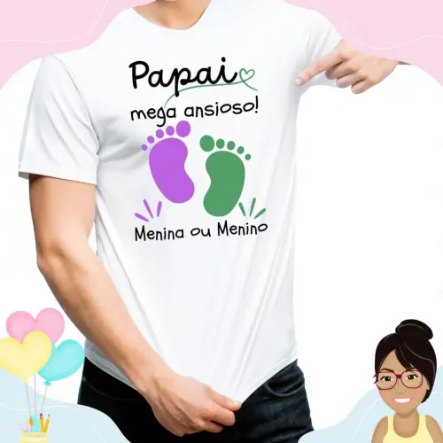 Camisa Personalizada Papai Mega Ansioso Pezinhos Lilás E Verde