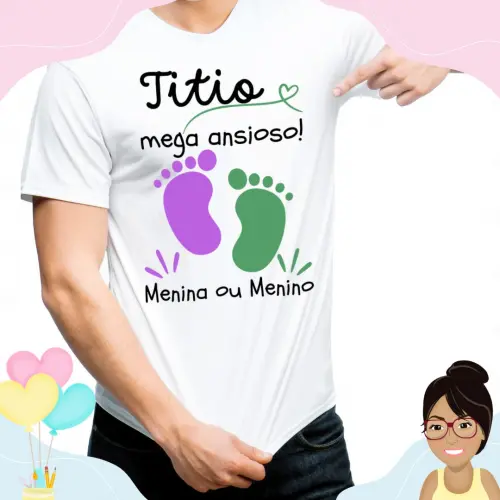 Camisa Personalizada Titio Mega Ansioso Pezinhos Lilás E Verde