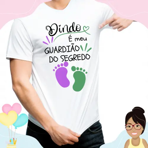 Camisa Personalizada Dindo Guardião Do Segredo Pezinhos Lilás E Verde