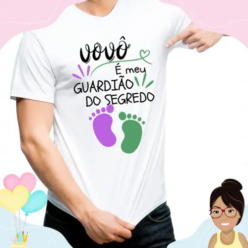 Camisa Personalizada Vovô É Guardião Do Segredo Pezinhos Lilás E Verde