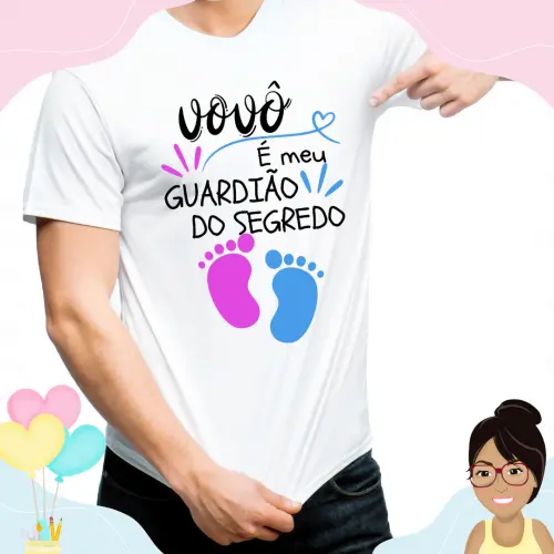 Camisa Personalizada Vovô É  Guardião Do Segredo Pezinhos Rosa E Azul