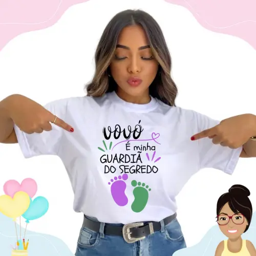 Camisa Personalizada Vovó Guardiã Do Segredo Pezinhos Lilás E Verde