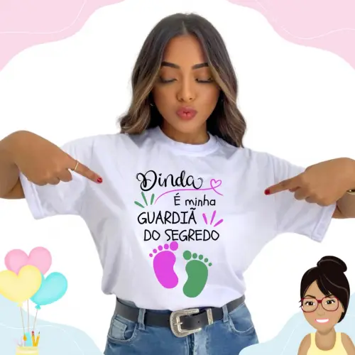 Camisa Personalizada Dinda Guardiã Do Segredo Pezinhos Rosa E Verde