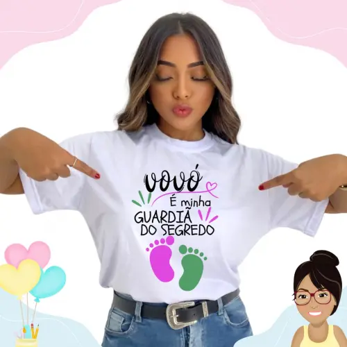 Camisa Personalizada Vovó Guardiã Do Segredo Pezinhos Rosa E Verde