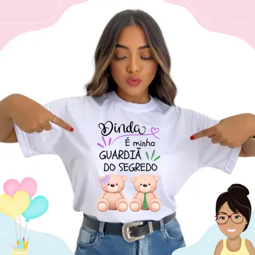 Camisa Personalizada Dinda Guardiã Do Segredo Ursinhos Lilás E Verde