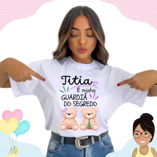 Camisa Personalizada Titia Guardiã Do Segredo Ursinhos Lilás E Verde