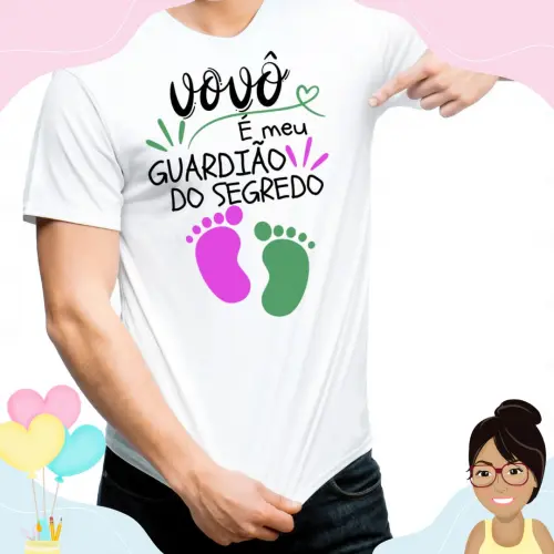 Camisa Personalizada Vovô Guardião Do Segredo Pezinhos Rosa E Verde