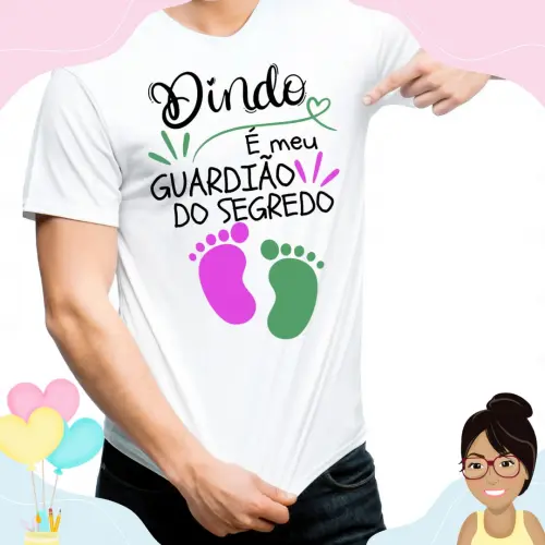 Camisa Personalizada Dindo Guardião Do Segredo Pezinhos Rosa E Verde